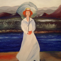 Frau mit Schirm, Öl auf Leinwand, 60 x 80 cm