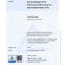 Zertifikat Sachverständiger für die Erkennung und Bewertung von Schimmelpilzschäden (TÜV)
