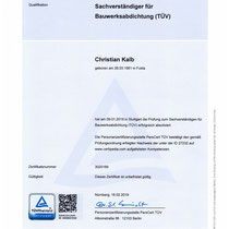 Zertifikat Sachverständiger für Bauwerksabdichtung (TÜV)