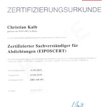 Zertifikat Zertifizierter Sachverständiger für Abdichtungen (EIPOSCERT) 