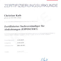 Zertifikat Zertifizierter Sachverständiger für Abdichtungen (EIPOSCERT) 
