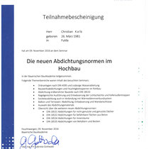 Bescheinigung Abdichtungsnormen im Hochbau