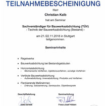 Teilnahmebestätigung Bauwerksabdichtung Bestand (TÜV)