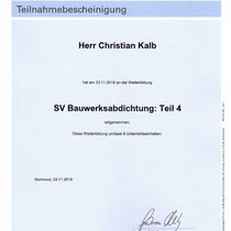 Teilnahmebestätigung Bauwerksabdichtung (TÜV)
