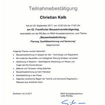 Teilnahmebestätigung Bauwerksabdichtungen