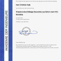Teilnahmebescheinigung "Wasserundurchlässige Bauwerke aus Beton" 