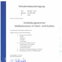 Teilnahmebescheinigung Maßtoleranzen