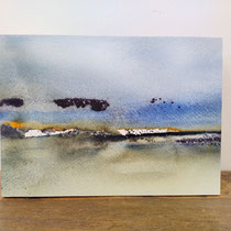 "Ginder-nazomer" -17,  Aquarel on watercolor paper and wooden panel / 22 x 16 x 3 cm