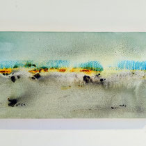 "Ginder-nazomer" -28,  Aquarel on watercolor paper and wooden panel / 20 x 40 x 3 cm