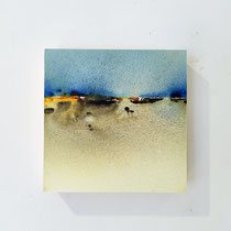 "Ginder-nazomer" -13a, Aquarel on watercolor paper and wooden panel / 15 x 15 x 3 cm