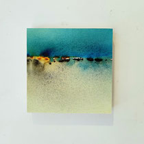 "Ginder-nazomer" -14,  Aquarel on watercolor paper and wooden panel / 15 x 15 x 3 cm