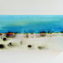"Ginder-nazomer" -30,  Aquarel on watercolor paper and wooden panel / 20 x 40 x 3 cm