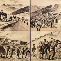 43. Overzicht tentoonstelling in het kampmuseum - tekeningen van een oud gevangene