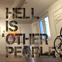 Joseph -HELL IS OTHER PEOPLE 80X80cm- inox poli miroir sur mortier chaulé et pigments-josephartwork