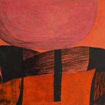 Œuvre contemporaine de Keiko Gonzales, peinture à l’huile abstraite aux tonalités terre et noir, présentée à la Galerie Gabel à Biot, Côte d’Azur