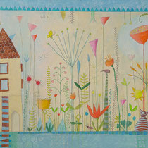 Haus am Wiesenrand   -Acryl auf Leinwand  90x60  2024  x