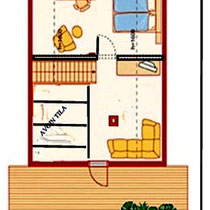 Grundriss Dachgeschoss mit Beispielausstattung.