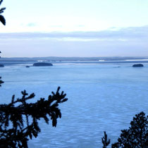 Ein besonderes Erlebnis ist der zugefrorene Päijännesee vom 1,5 km entfernten Aussichtsturm gesehen.  Absolute Stille, begleitet von dem Knacken des Eisganges. Frozen Lake Päijänne. View from the tower nearby.