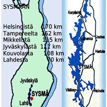 Lage und Entfernungen Sunny Mökki Sysmä.