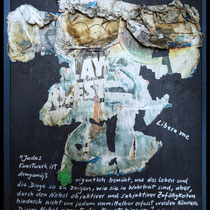 Libera me, décollage on canvas with acrylic and chalk marker, 80 x 71 cm, 2020