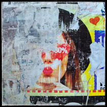 Cor Beijo Like, décollage with schellack, 87,8 x 87,4 cm, 2020