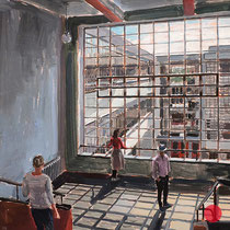 dénesh ghyczy, "bauhaus window with visitors", 2019, 50 x 60 cm, acrylic on cardboard, framed – erlas galerie