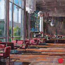 dénesh ghyczy, "kino international", 2019, 40 x 60 cm, acrylic on cardboard, framed – erlas galerie