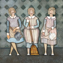 michou hutter, "poldi, rosa und fanny", 2023, 145 x 150 cm, oil on canvas – erlas galerie