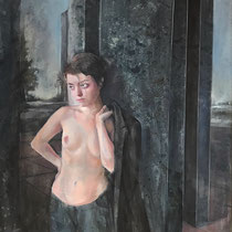raffaella busdon "forse me nevado", 2021, oil & collage on canvas, 124 x 85 cm – erlas galerie