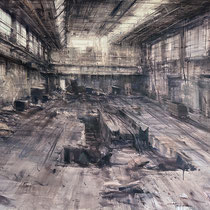 alessandro papetti, "mosca, interno industriale", 2014, 170 x 205 cm, oil on canvas – erlas galerie