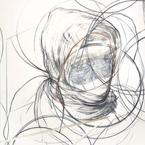 stylianos schicho, "waiting game 8", 2022, 180 x 150 cm, charcoal & acrylic on canvas – erlas galerie