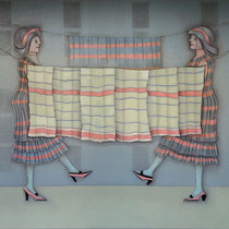 michou hutter, "zwischen den tüchern", 2019, 150 x 180 cm, oil on cotton – erlas galerie