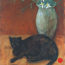 roger schindler, "katze mit vase II",  2018, 61,5 x 46 cm, oil on canvas – erlas galerie