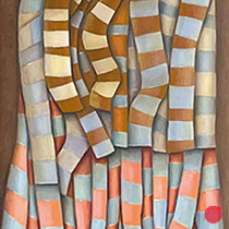 michou hutter, "die roten schuhe", 2024, 150 x 36 cm, oil on canvas – erlas galerie