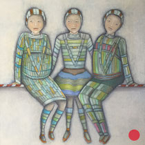 michou hutter, "drei figuren auf einem seil", 2018, 50 x 40 cm, oil on cotton – erlas galerie