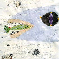 tone fink, "großer schluckt kleinen", 29,7 x 21 cm, 2009/10, mixed media on paper – erlas galerie