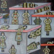 michou hutter, "schachteln", 2019, 37 x 53 cm, oil on wood – erlas galerie