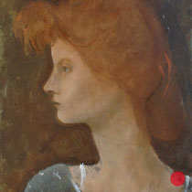 roger schindler, "mädchen mit blauem kleid", 2016, 35 x 26 cm, oil on wood – erlas galerie