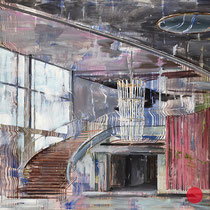 dénesh ghyczy "staircase with curtain", 2019, 160 x 210 cm, oil and acrylic on canvas – erlas galerie