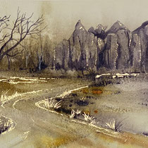 Cape Dommett Bush Track. 17x37cm  Watercolour and gold leaf on paper SOLD