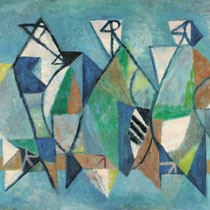 PETER PÁLFFY, Komposition (Drei Vögel), Öl / Platte, 60x80cm, 1972