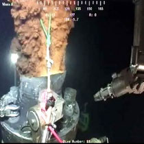 205.8 million gallons of oil spilled (EPA / July 10, 2010) A live video feed shows crude oil as it escapes after a containment cap was removed from the BP well in the Gulf of Mexico.