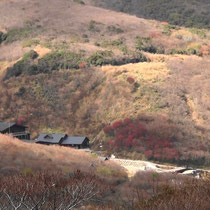 眼下に見える法華院山荘