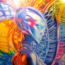 Joe Hanisch, „Cosmic Lady“, 2023,  Acryl auf Leinwand, Tusche, 120 x 120 cm, Foto: Joe Hanisch