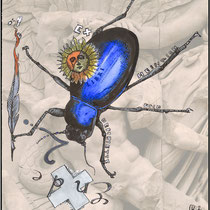 Kunstkreis-Frankenthal | Harald-Alexander Klimek,Henriette mein Käferchen, HAK, 2011, Mischtechnik und Computercollage auf Karton, 42cm x 29,7 cm, Smlg. Kleist Museum Frankfurt/Oder. Litho:CPS Udo Weber und HAK