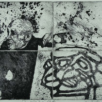 "Der Maler (Jean Dubuffet)" Radierung (4Platten), Aquatinta, ca 24,5 x 32,5 cm