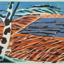 Drei Birken, Farbholzschnitt, 30 x 59 cm