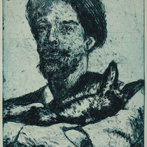 "J.E. erklärt dem toten Kaninchen die Kunst", Radierung, Aquatinta, ca 24,5 x 20,5 cm