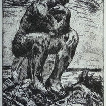 "Der Nachdenker", (n. Rodin) Radierung, ca 25 x 20 cm