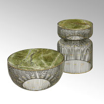 Nikaho Couchtisch +Beisteller Eisendraht Gestell mit moosgrüner Rainforest Marble Platte